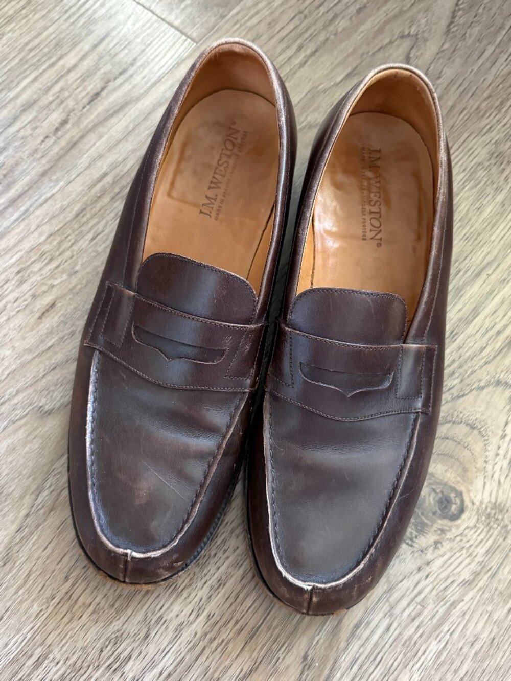 JM Weston 180 Leather Loafers In Dark Brown US 9 D
